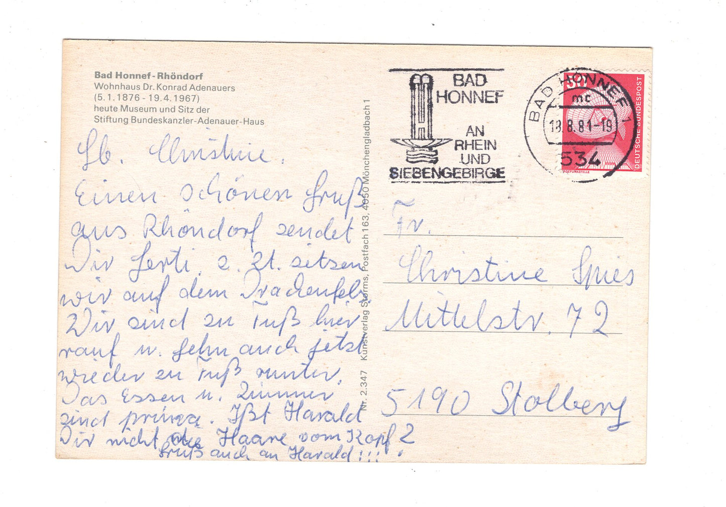 Ansichtskarte Bad Honnef-Rhöndorf / Wohnhaus Dr. Konrad Adenauer / H1-63