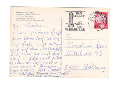 Ansichtskarte Bad Honnef-Rhöndorf / Wohnhaus Dr. Konrad Adenauer / H1-63
