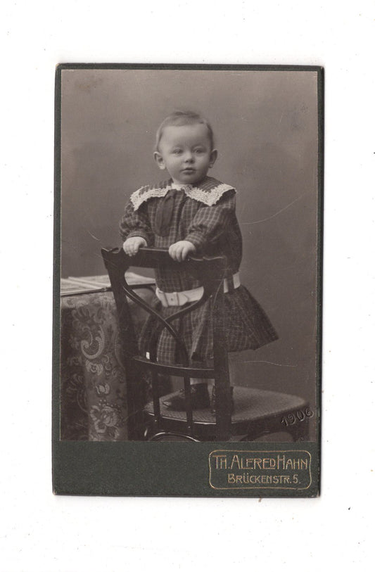 Fotografie Niedlicher kleiner Junge / benannt - Chemnitz 1906 / CDV M1-16