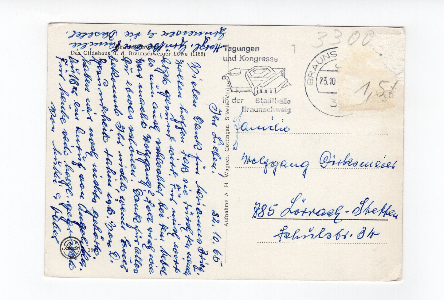 Ansichtskarte Braunschweig / Gildehaus und Braunschweiger Löwe