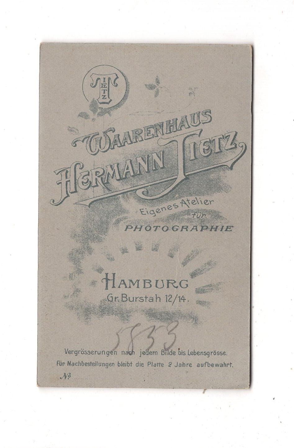 Fotografie Feine Dame - Hamburg um 1900 / CDV L1-34