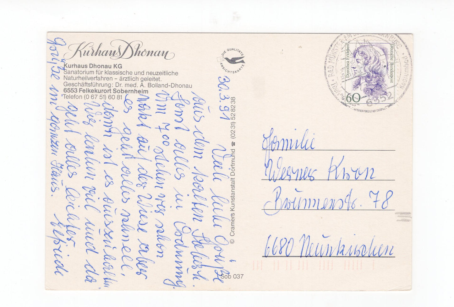 Ansichtskarte Felkekurort Sobernheim / Kurhaus Dhonau