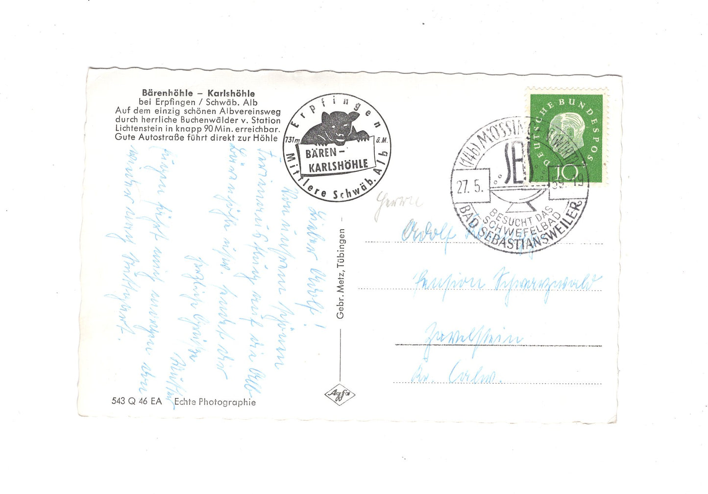 Ansichtskarte Bärenhöhle - Karlshöhle bei Erpfingen / Schwäbische Alb