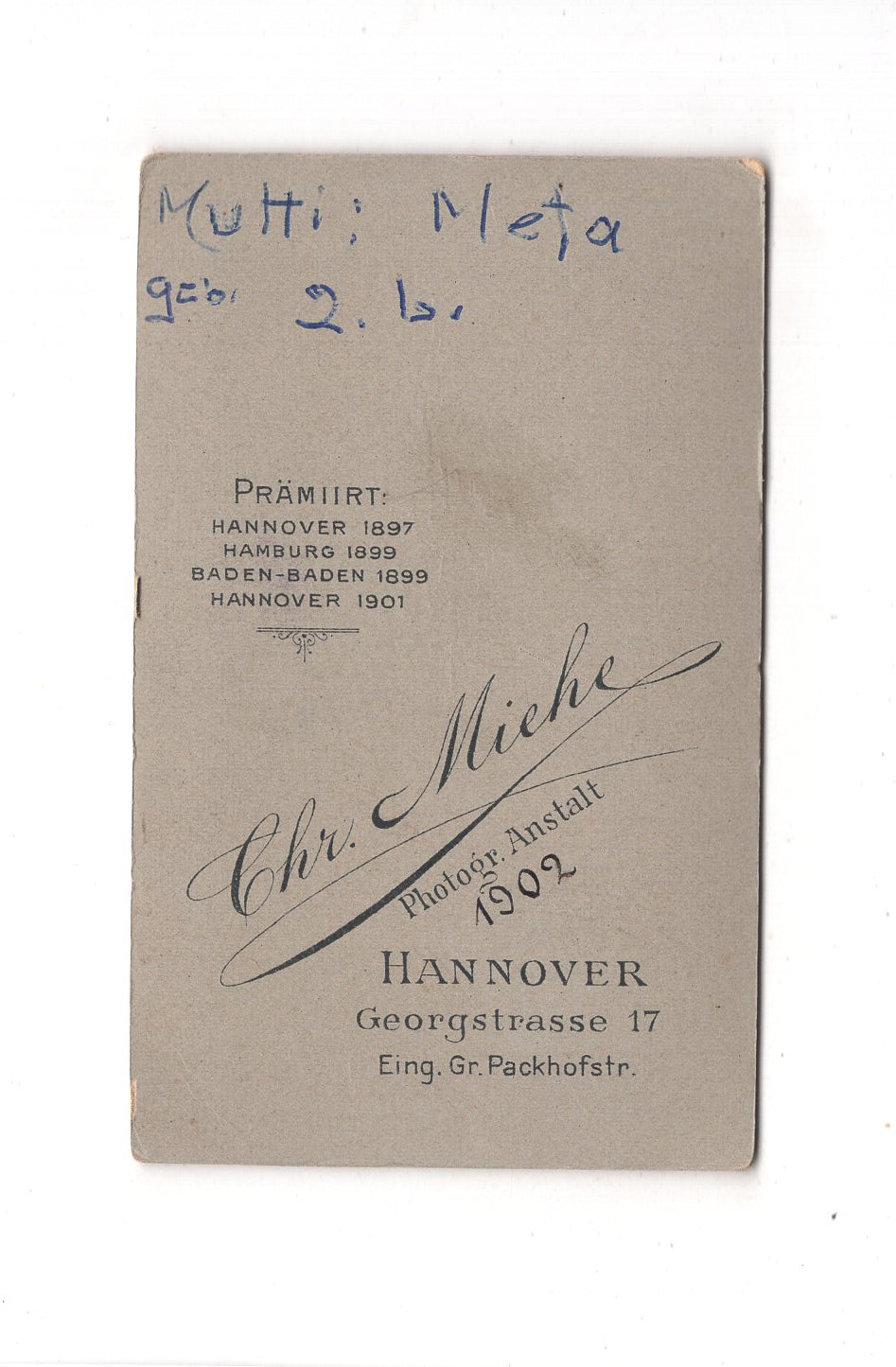 Fotografie Damenportrait - Hannover 1900er / CDV C1-14