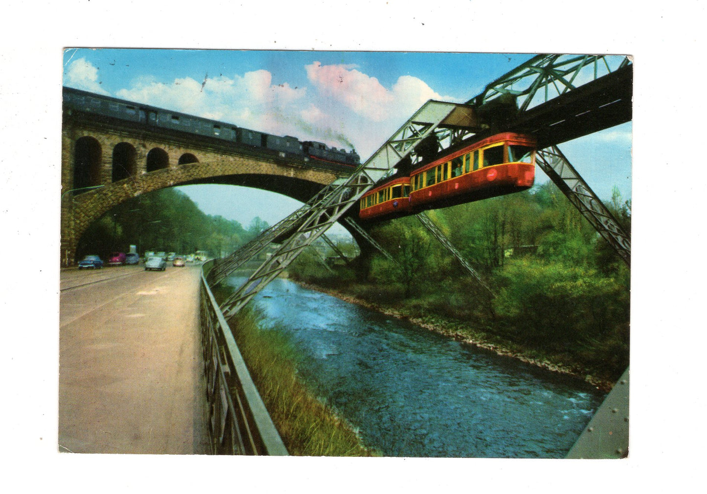Ansichtskarte Wuppertal / Sonnborner Brücke und Schwebebahn / J1-58