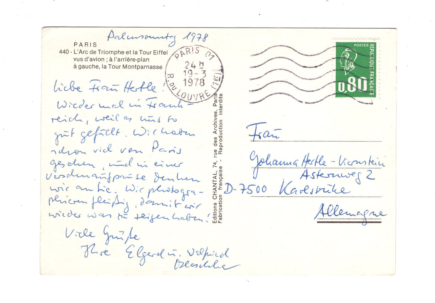 Ansichtskarte Paris / Arc de Triomphe / Tour Eiffel / Frankreich