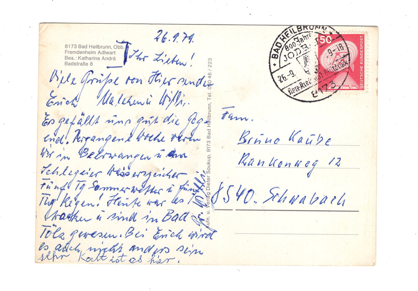 Ansichtskarte Bad Heilbrunn / Oberbayern / Fremdenheim Adlwart