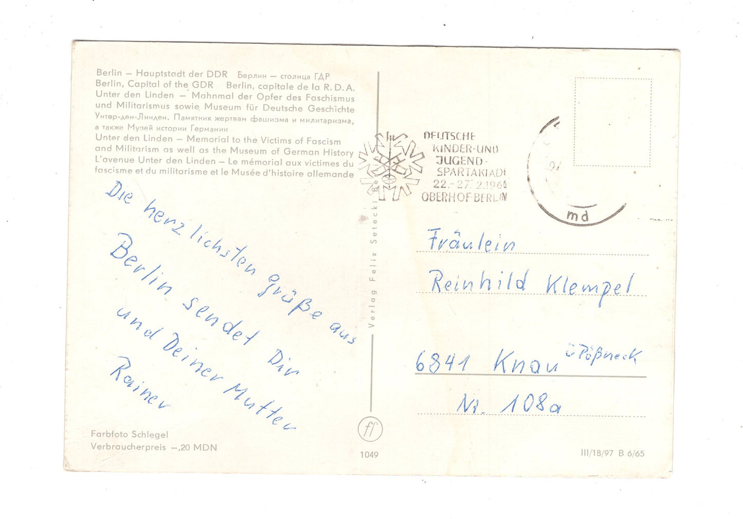 Ansichtskarte Berlin / DDR / Unter den Linden