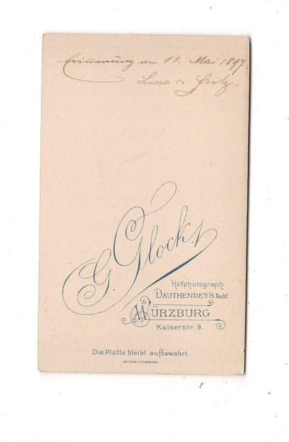 Fotografie Feines Paar mit Widmung - Würzburg 1897 / CDV L1-36