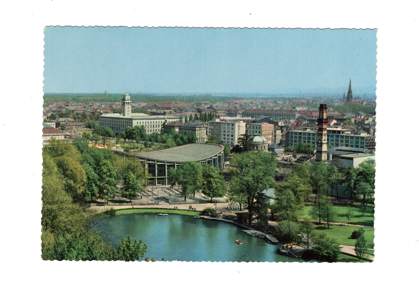 Ansichtskarte Karlsruhe / Schwarzwaldhalle / Stadtgartensee