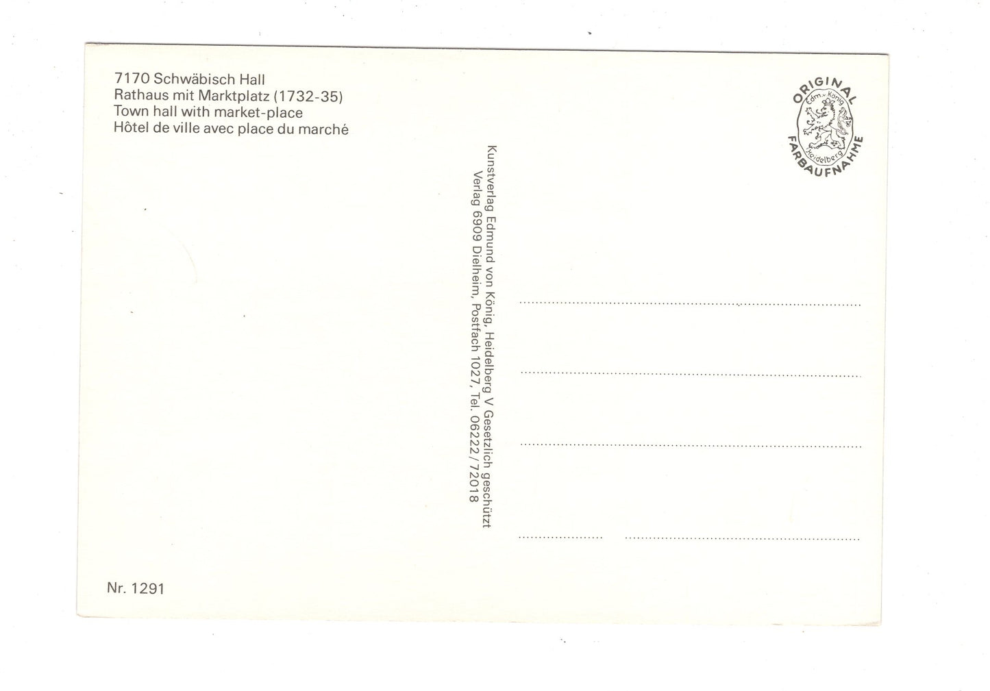 Ansichtskarte Schwäbisch Hall / Rathaus mit Marktplatz / H1-65