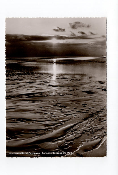 Ansichtskarte Nordseeheilbad Cuxhaven / Sonnenuntergang im Watt