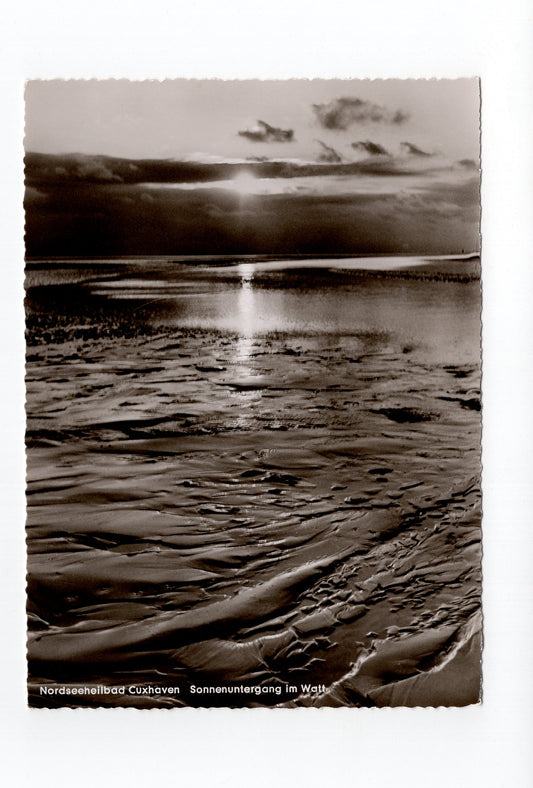 Ansichtskarte Nordseeheilbad Cuxhaven / Sonnenuntergang im Watt