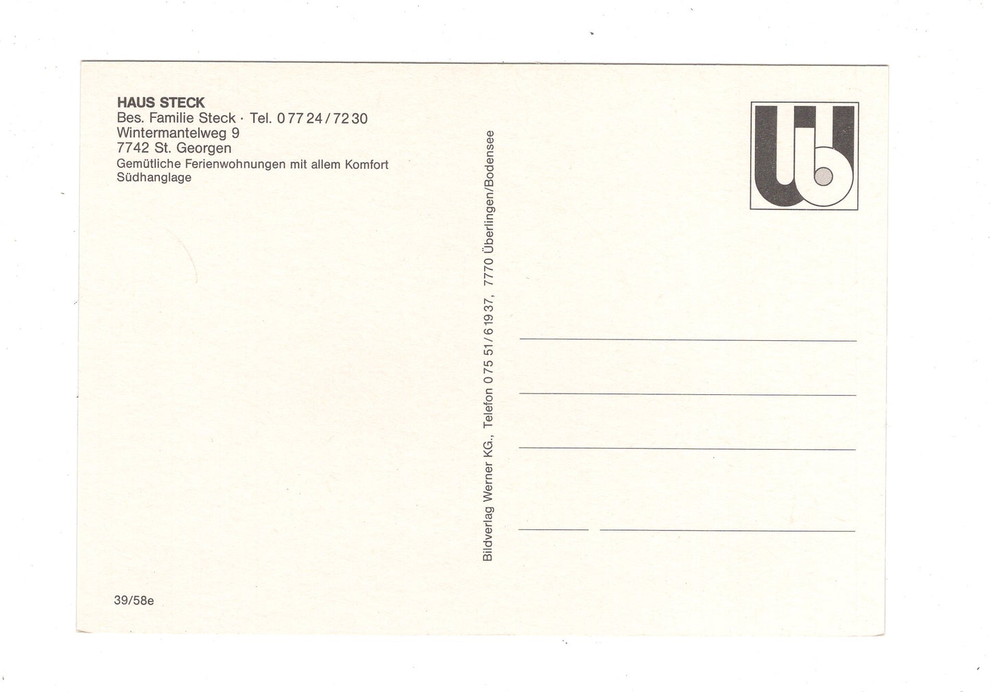 Ansichtskarte Haus Steck / St. Georgen im Schwarzwald / G1-68