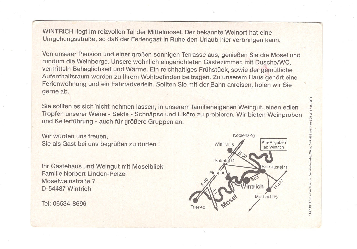 Ansichtskarte Weinort Wintrich / Ferienweingut Linden - Pelzer