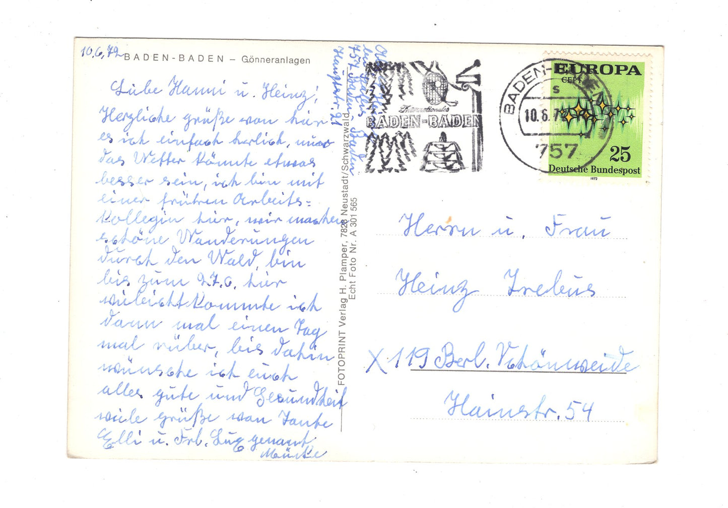 Ansichtskarte Baden-Baden / Gönneranlagen