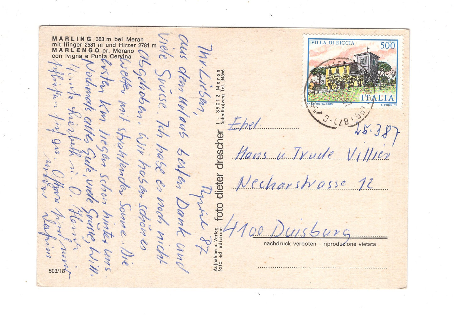 Ansichtskarte Marling bei Meran / Italien / N1-58