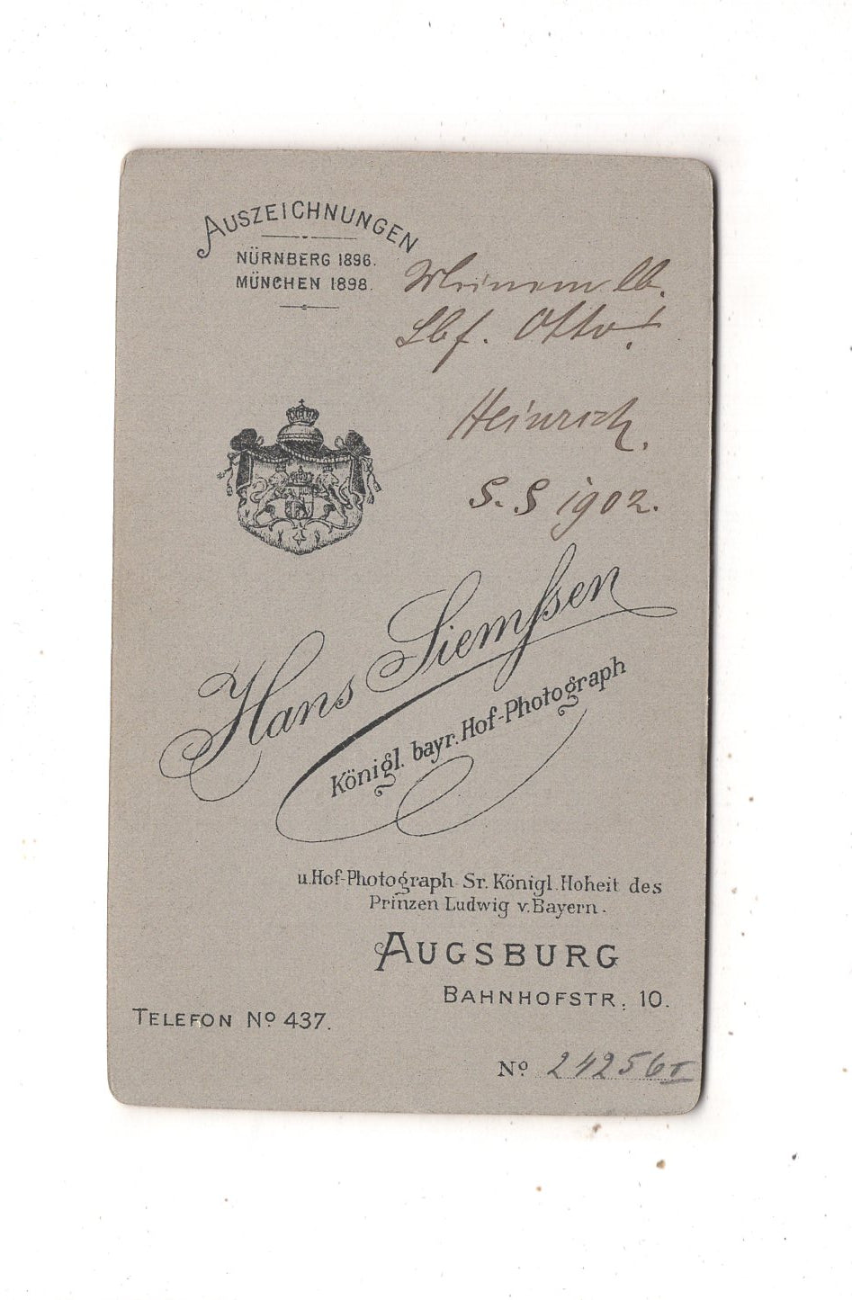 Fotografie Studentika Burschenschaft mit Widmung - Augsburg 1902