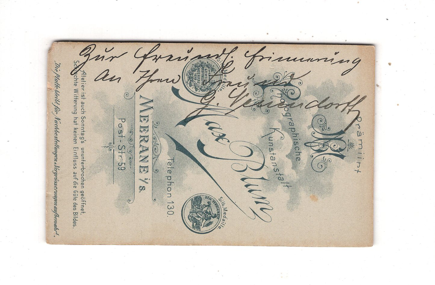 Fotografie Feiner Herr mit Widmung - Meerane 1890er