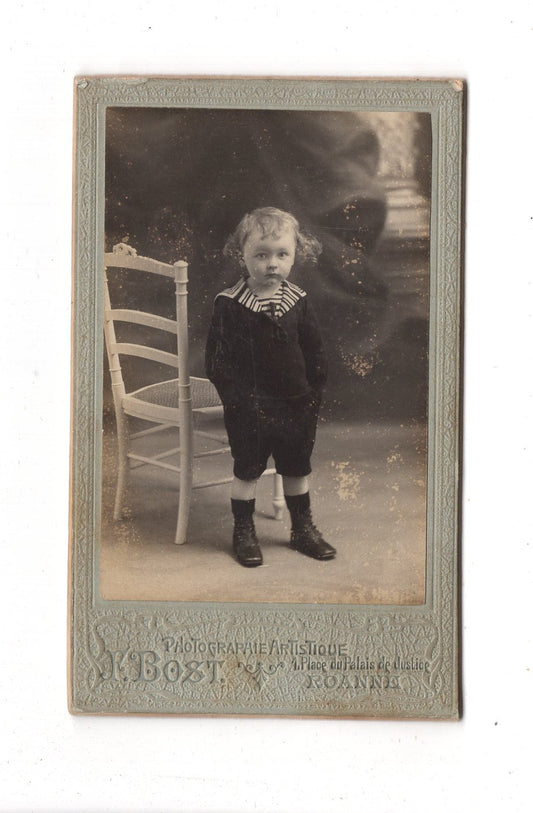 Fotografie Niedlicher kleiner Junge - Roanne 1910er / CDV M1-18