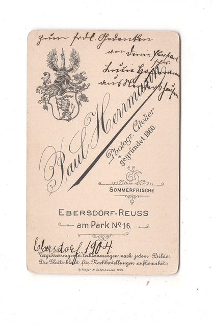 Fotografie Feines junges Mädchen mit Widmung - Ebersdorf-Reuss 1904 / CDV N1-01