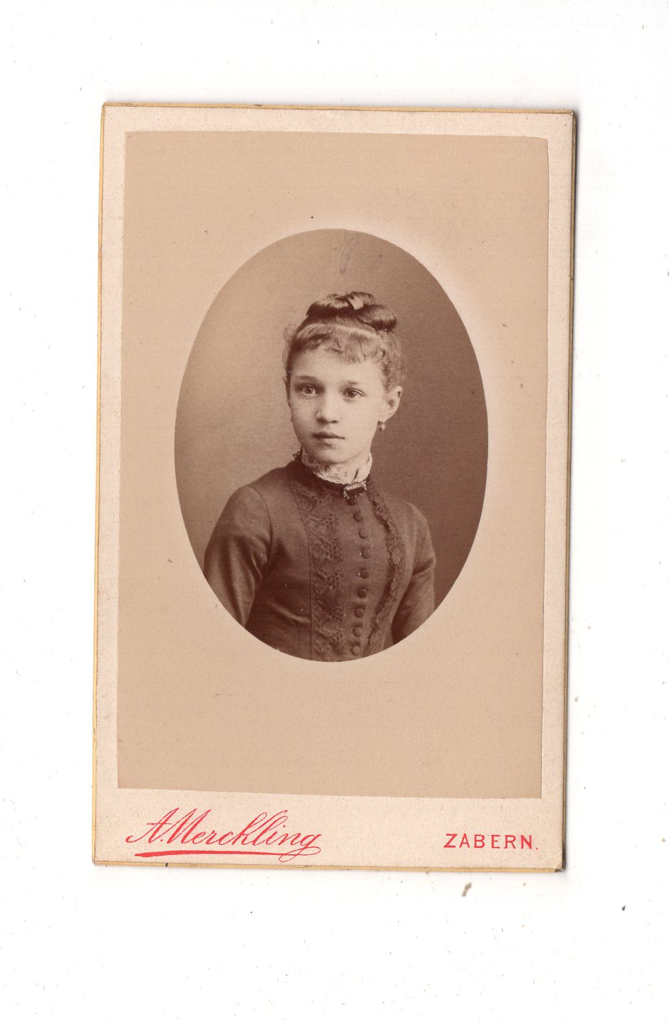 Fotografie Feines junges Mädchen - Zabern im Elsass 1880er / CDV N1-01