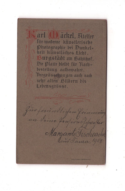 Fotografie Feines junges Mädchen mit Widmung - Burgstädt 1904 / CDV N1-02