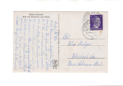 Ansichtskarte Sächsische Schweiz / Blick vom Basteifelsen nach Rathen - 1943