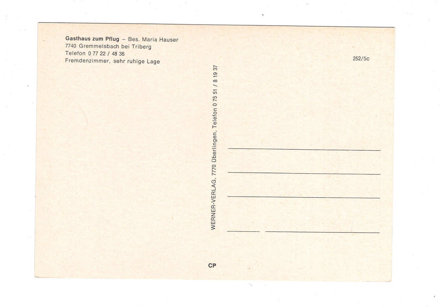 Ansichtskarte Gasthaus zum Pflug / Gremmelsbach bei Triberg / G1-69