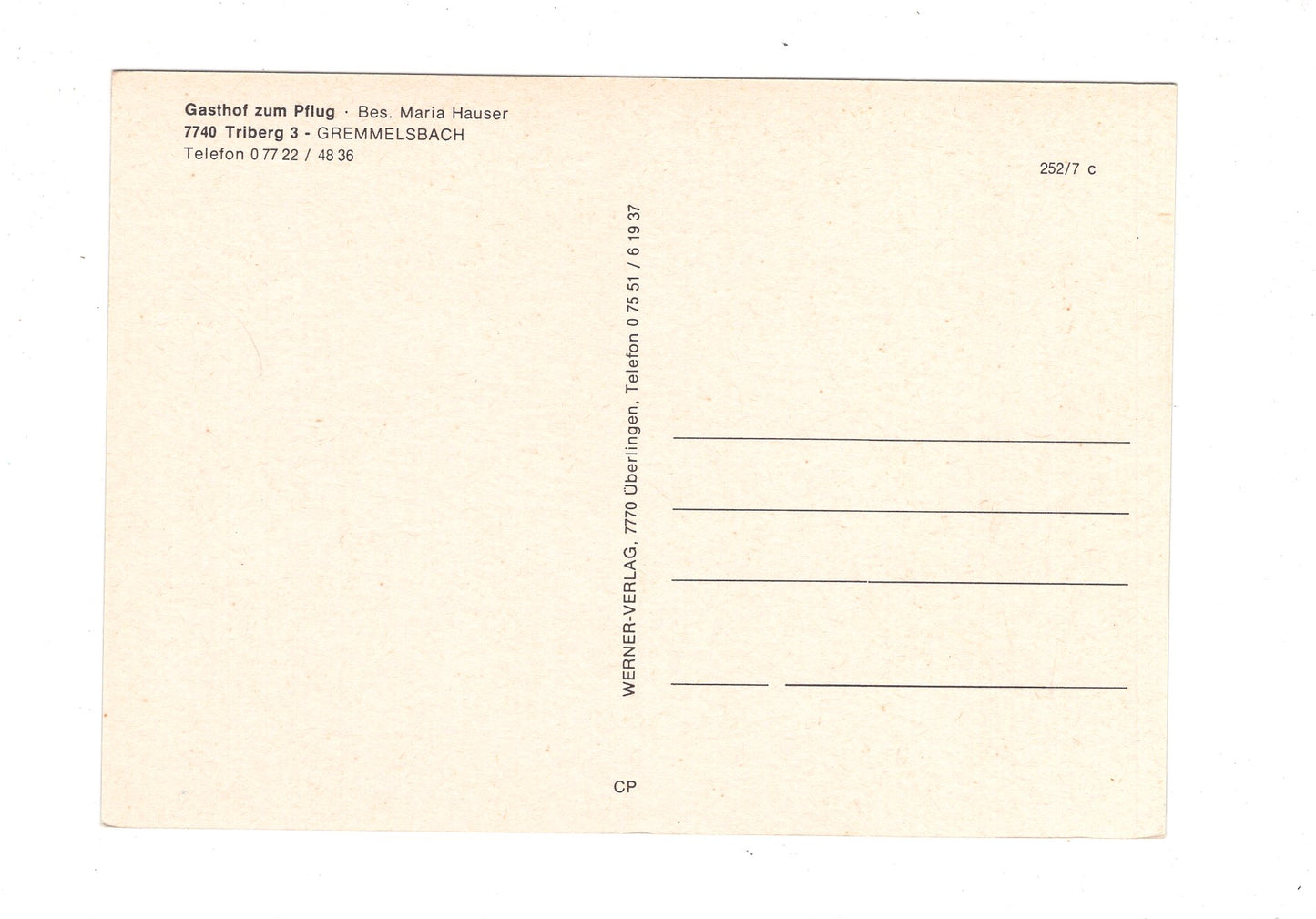 Ansichtskarte Gasthaus zum Pflug / Gremmelsbach bei Triberg / G1-69