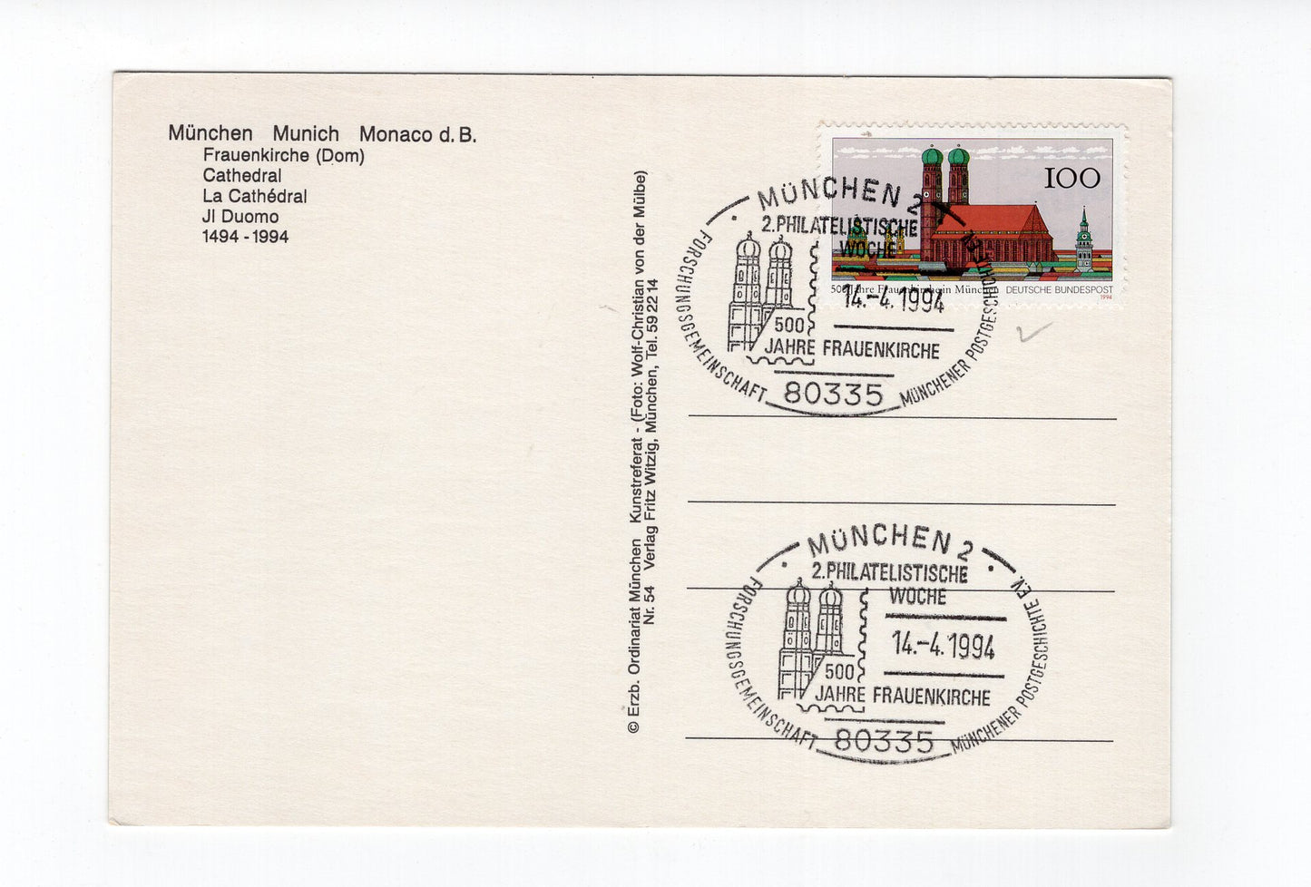 Ansichtskarte München / Frauenkirche 1494-1994