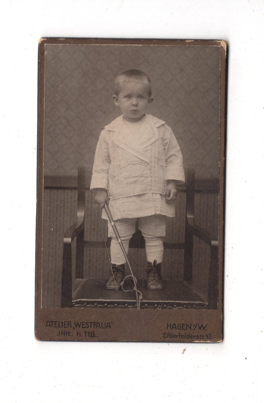 Fotografie Niedlicher kleiner Junge - Hagen in Westfalen 1910er / CDV M1-19