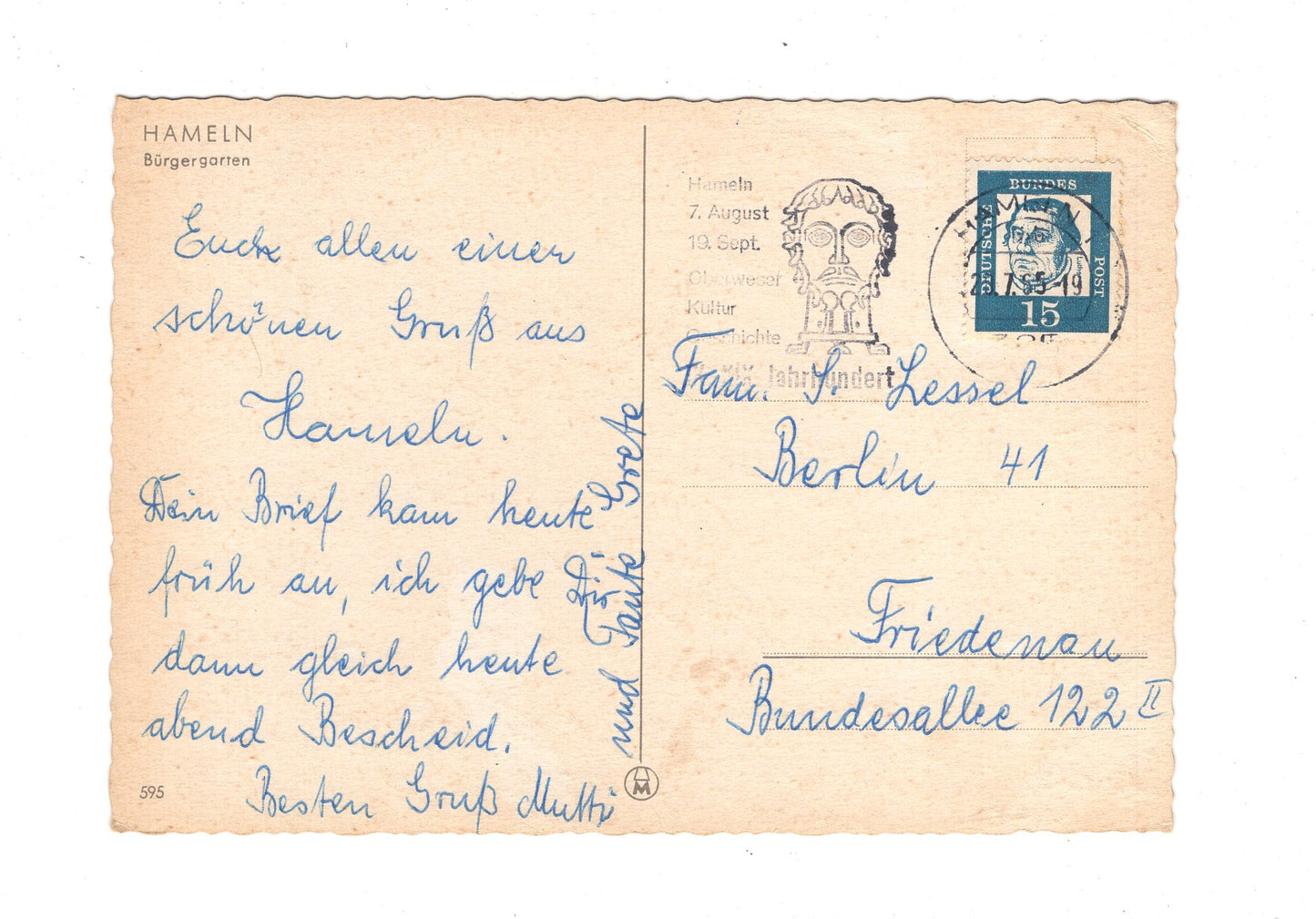 Ansichtskarte Hameln an der Weser / Bürgergarten / I1-64