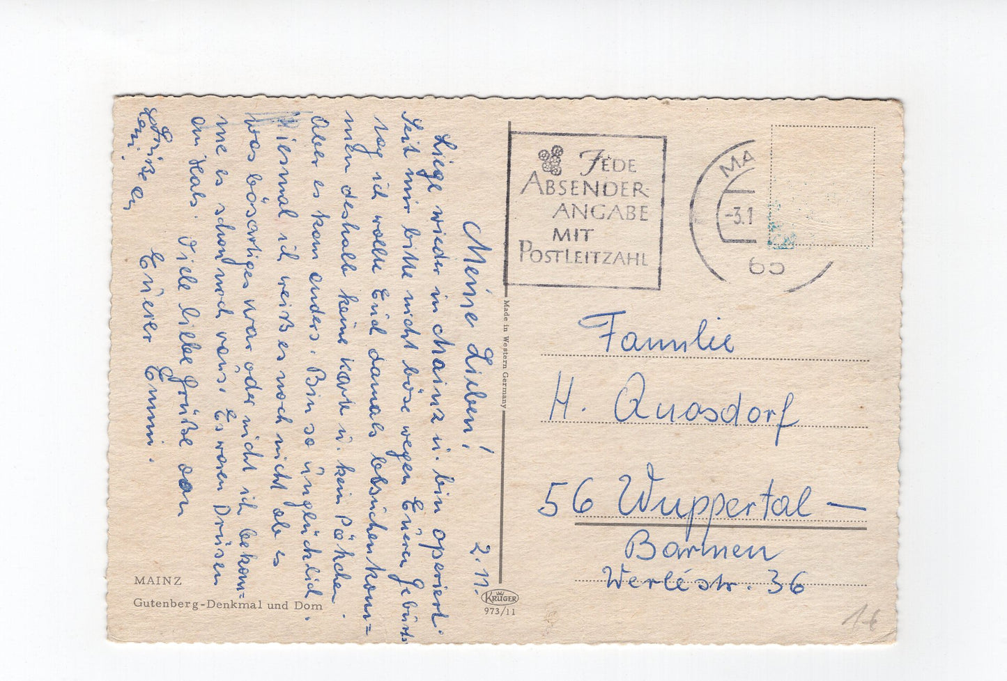 Ansichtskarte Mainz / Gutenberg-Denkmal und Dom