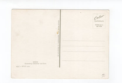 Ansichtskarte Mainz / Gutenberg-Denkmal und Dom