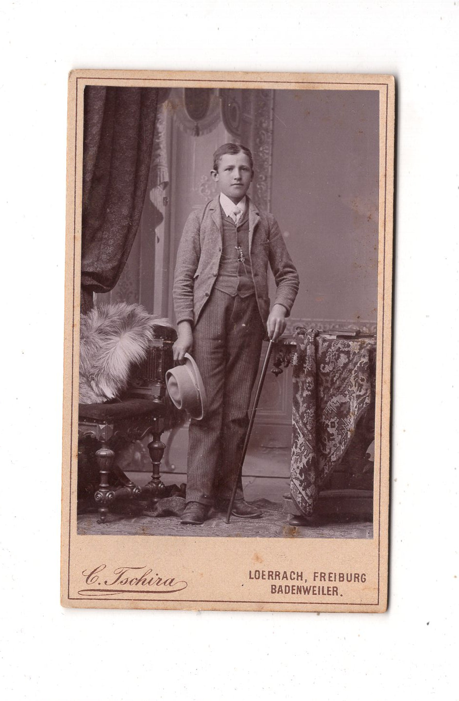 Fotografie Feiner Junge - Lörrach / Freiburg / Badenweiler 1890er / CDV N1-03