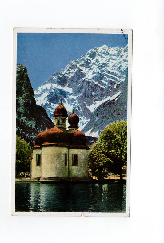 Ansichtskarte Konigssee / St. Bartholomä mit Watzmann