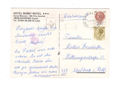 Ansichtskarte Hotel Bobby Motel / Sanremo / Italien / N1-59