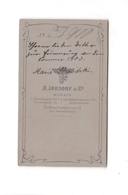 Fotografie Damenportrait mit Widmung - Berlin 1903 / CDV C1-17