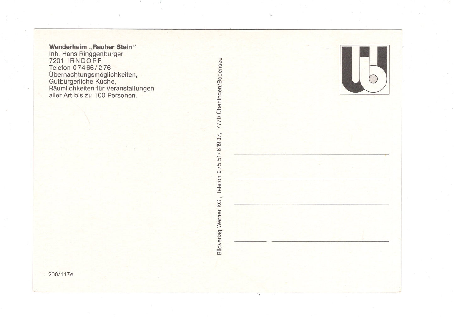 Ansichtskarte Wanderheim Rauher Stein / Irndorf / H1-66