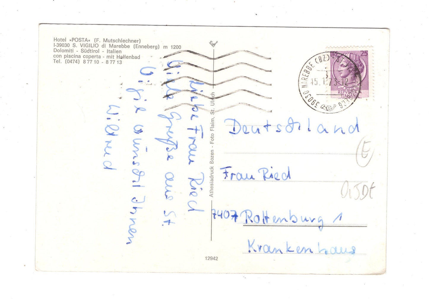 Ansichtskarte Hotel Posta / S. Vigilio di Marebbe / Italien / N1-60