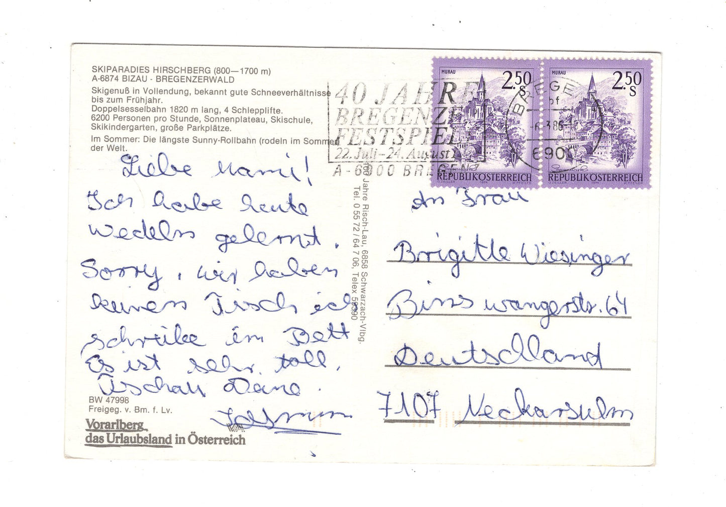 Ansichtskarte Hirschberg / Bizau / Bregenzerwald / Vorarlberg / Österreich