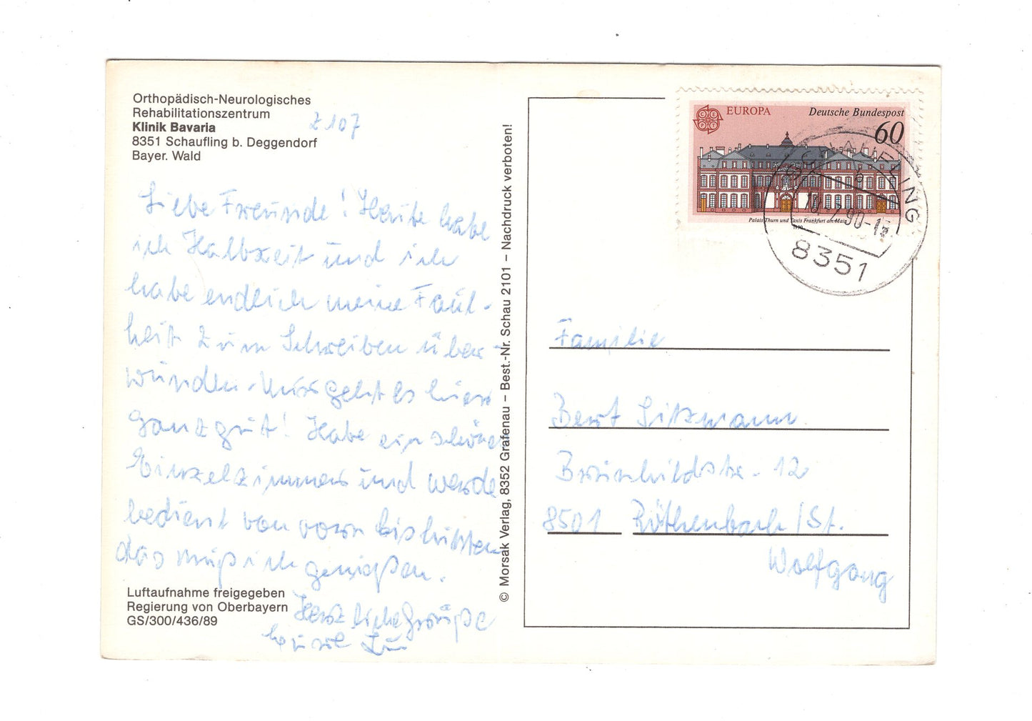 Ansichtskarte Klinik Bavaria / Schaufling bei Deggendorf / Bayerischer Wald