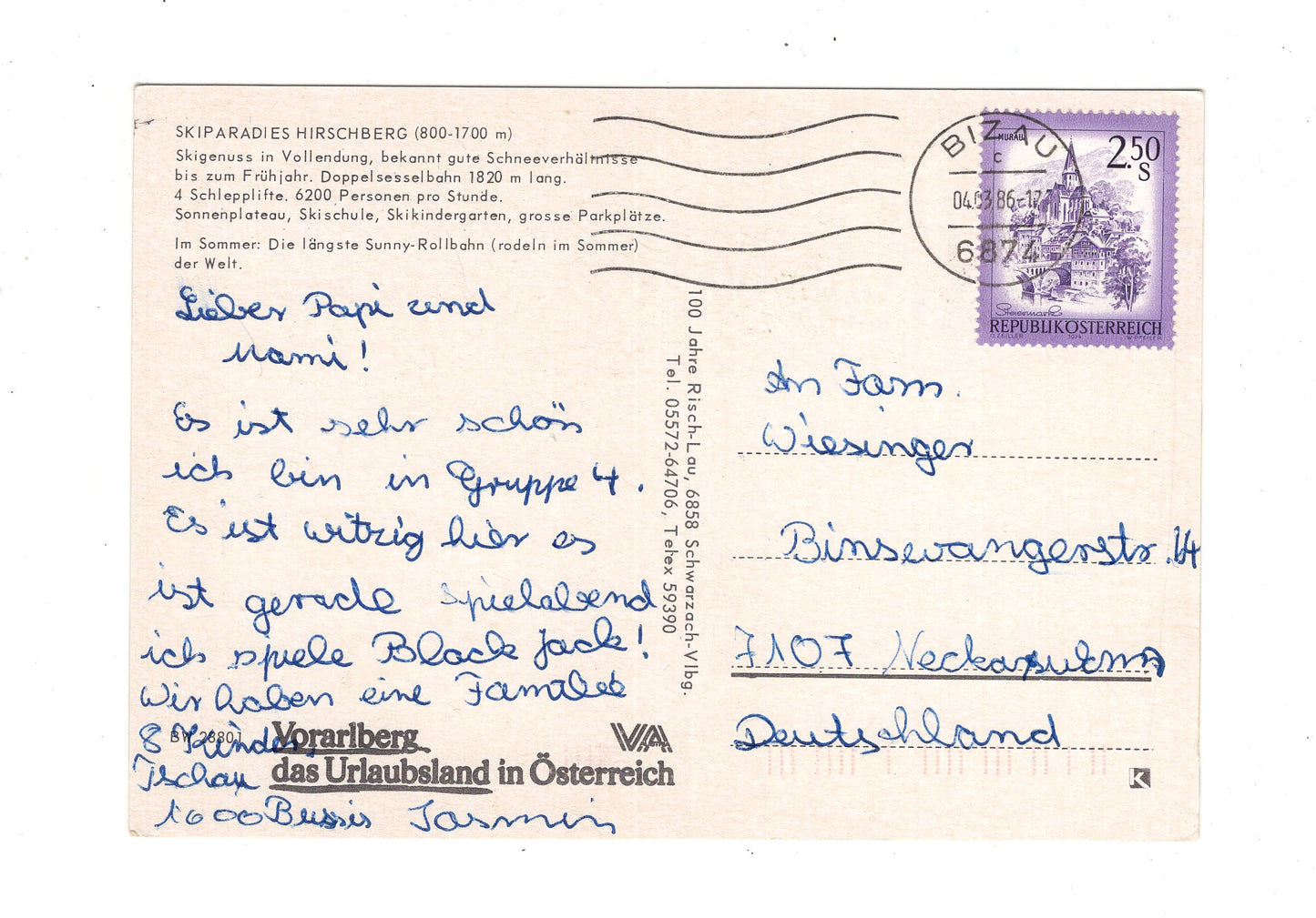 Ansichtskarte Hirschberg / Bizau / Bregenzerwald / Vorarlberg / Österreich