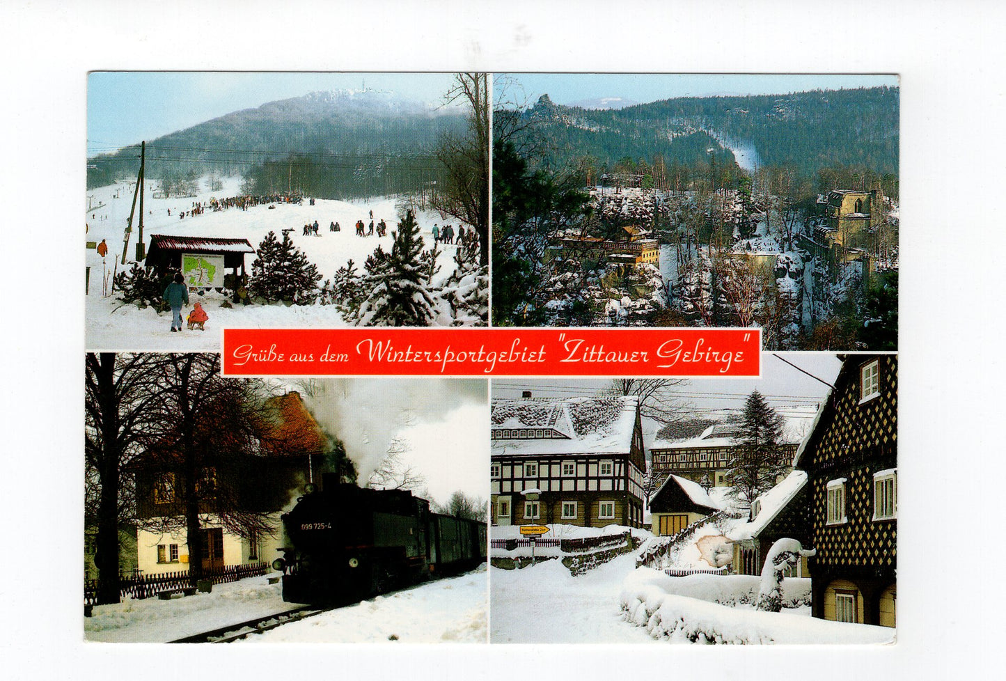 Ansichtskarte Zittauer Gebirge / Bimmelbahn / Umgebindehäuser +++