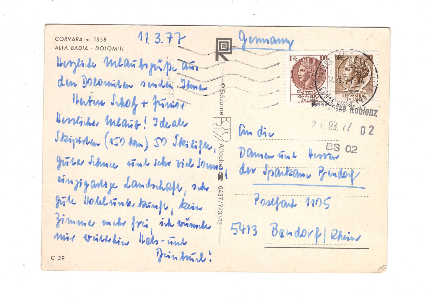 Ansichtskarte Corvara / Alta Badia / Dolomiti / Italien