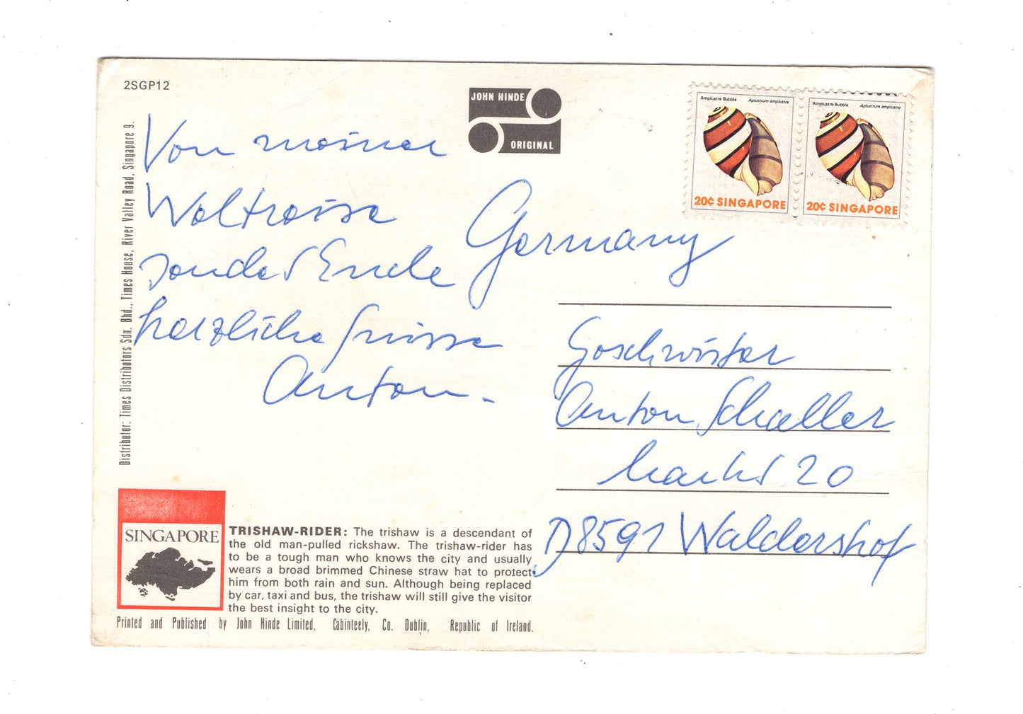 Ansichtskarte Trishaw-Rider / Singapore / Singapur