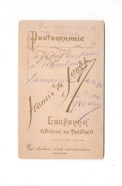 Fotografie Herrenportrait mit Widmung - Lausanne 1890 / CDV C1-18