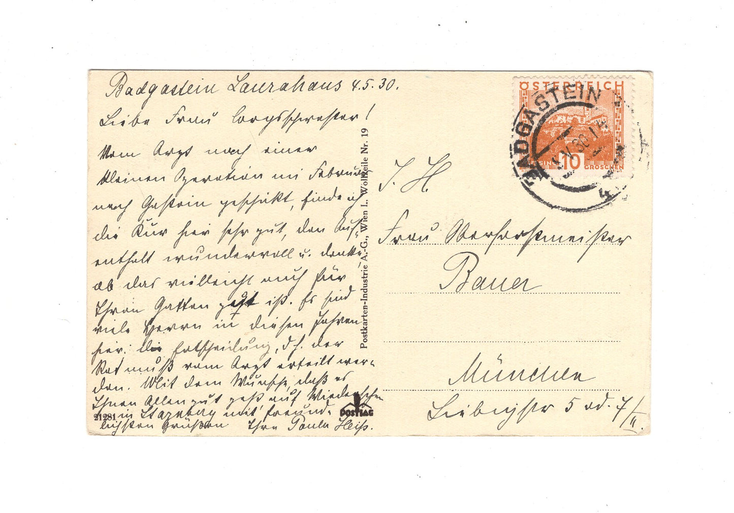 Ansichtskarte Badgastein von der Villa Solitude / Österreich - 1930