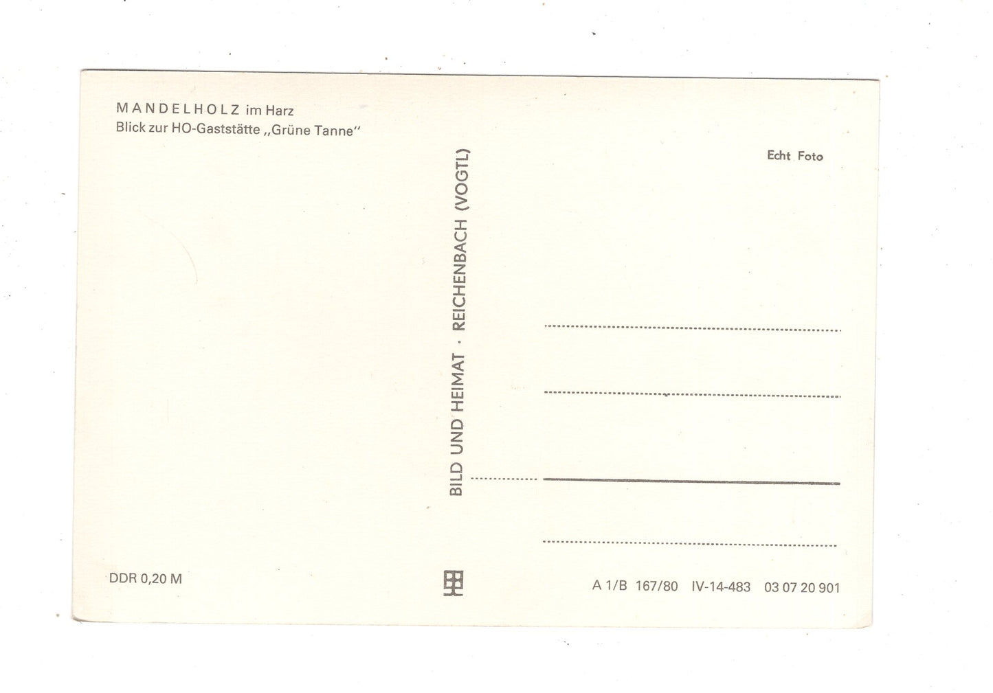 Ansichtskarte Mandelholz / Harz / Blick zur HO-Gaststätte Grüne Tanne / K1-54